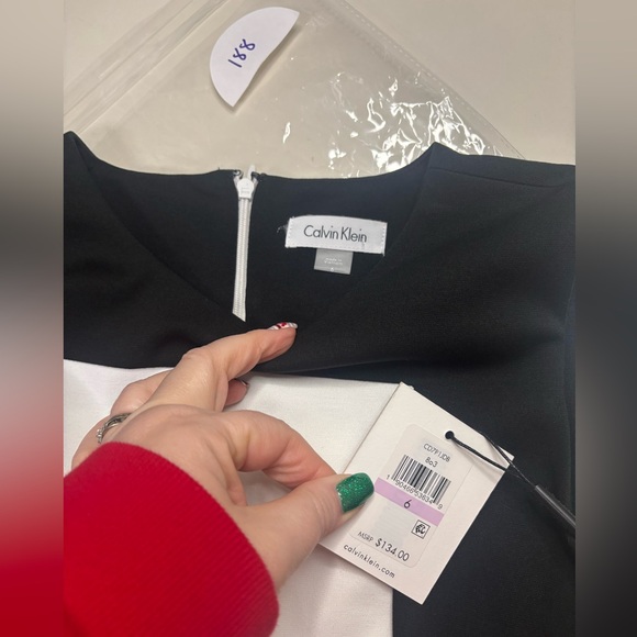 Calvin Klein Size 6 Small Black Gold Color Block Sleeveless Dress Ponte New - Picture 5 of 7